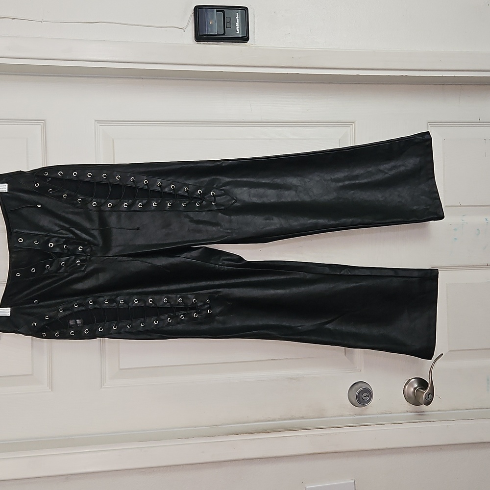 I.AM.GIA Xenia Black Faux Leather  Pants with Eyelet Detail high waisted